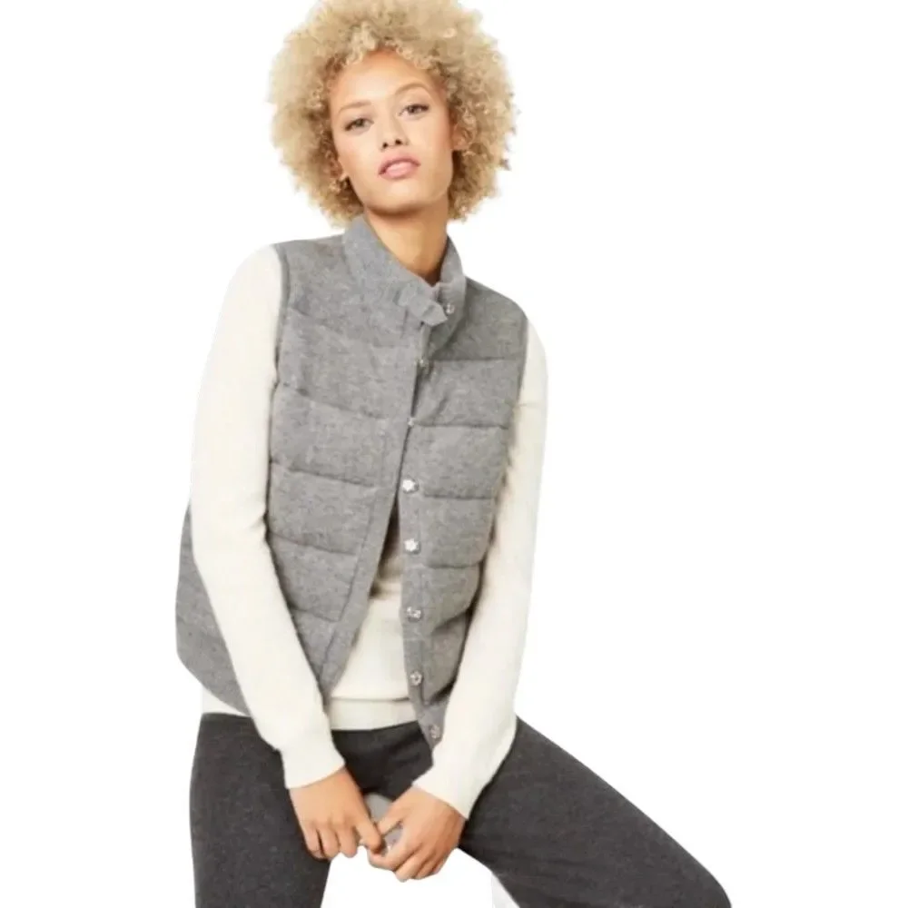 Charter Club Luxury 100% Cashmere Puffer Vest Large Gray Snap Front